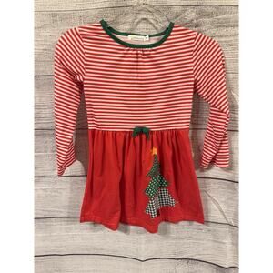 Girls Christmas Tree Dress By Sunshine Swing Size 6 Red & White Stripe